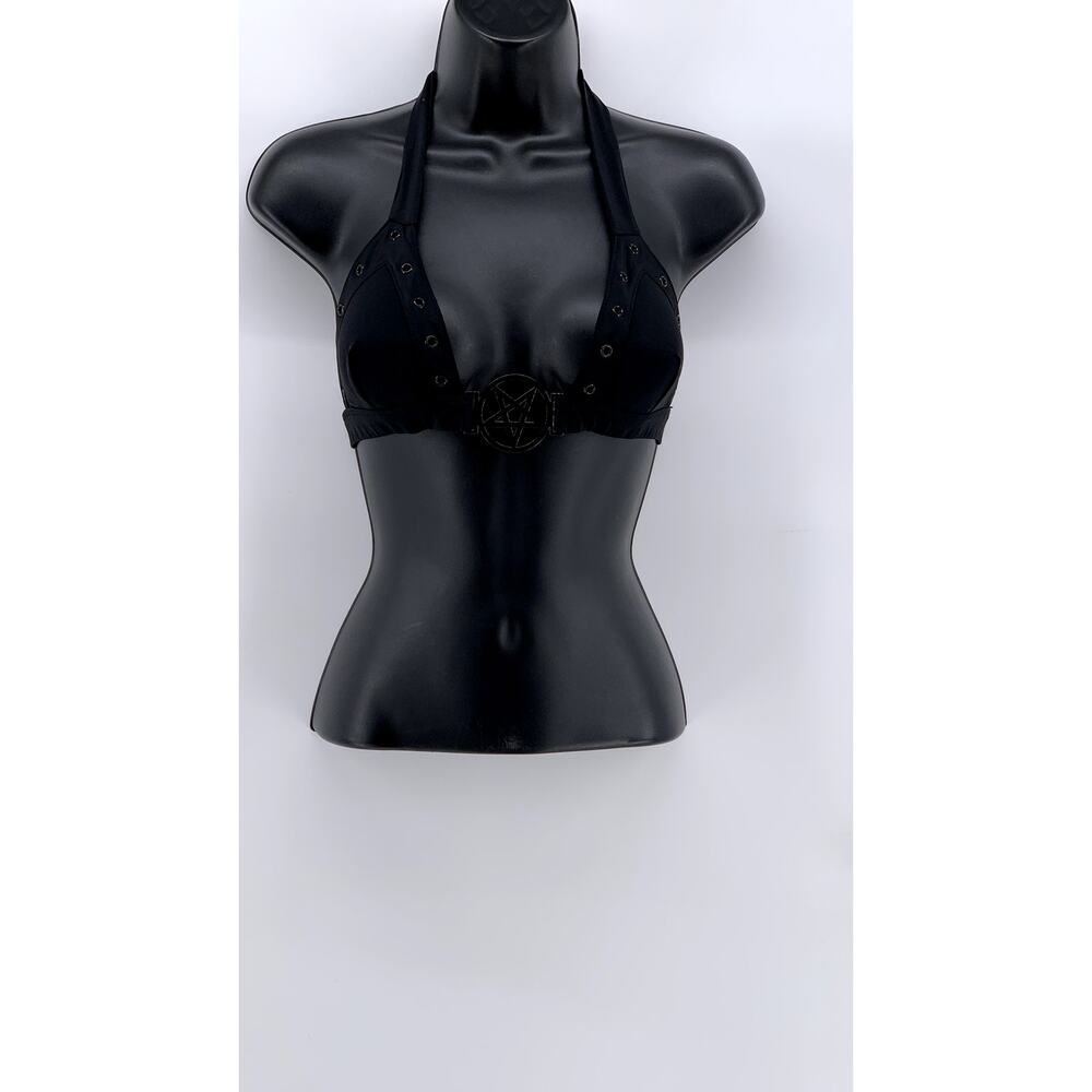 KILLSTAR Women's Black Grommet Star Swim Top SZ S